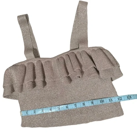 𝙁𝙍𝙀𝙀 🅽🅴🆆 H&M glitter party crop top, light pink / tan / gold - size 4 - Picture 5 of 11